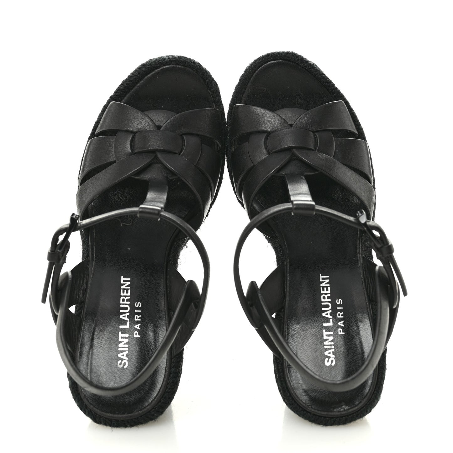 Calfskin Tribute 95 Platform Espadrille Wedge Sandals 35.5 Black