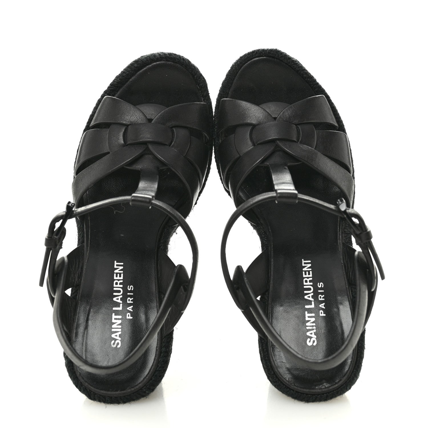Saint Laurent Calfskin Tribute 95 Platform Espadrille Wedge Sandals 35.5 Black 2 of 13