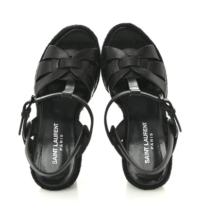Saint Laurent Calfskin Tribute 95 Platform Espadrille Wedge Sandals 35.5 Black 2 of 13