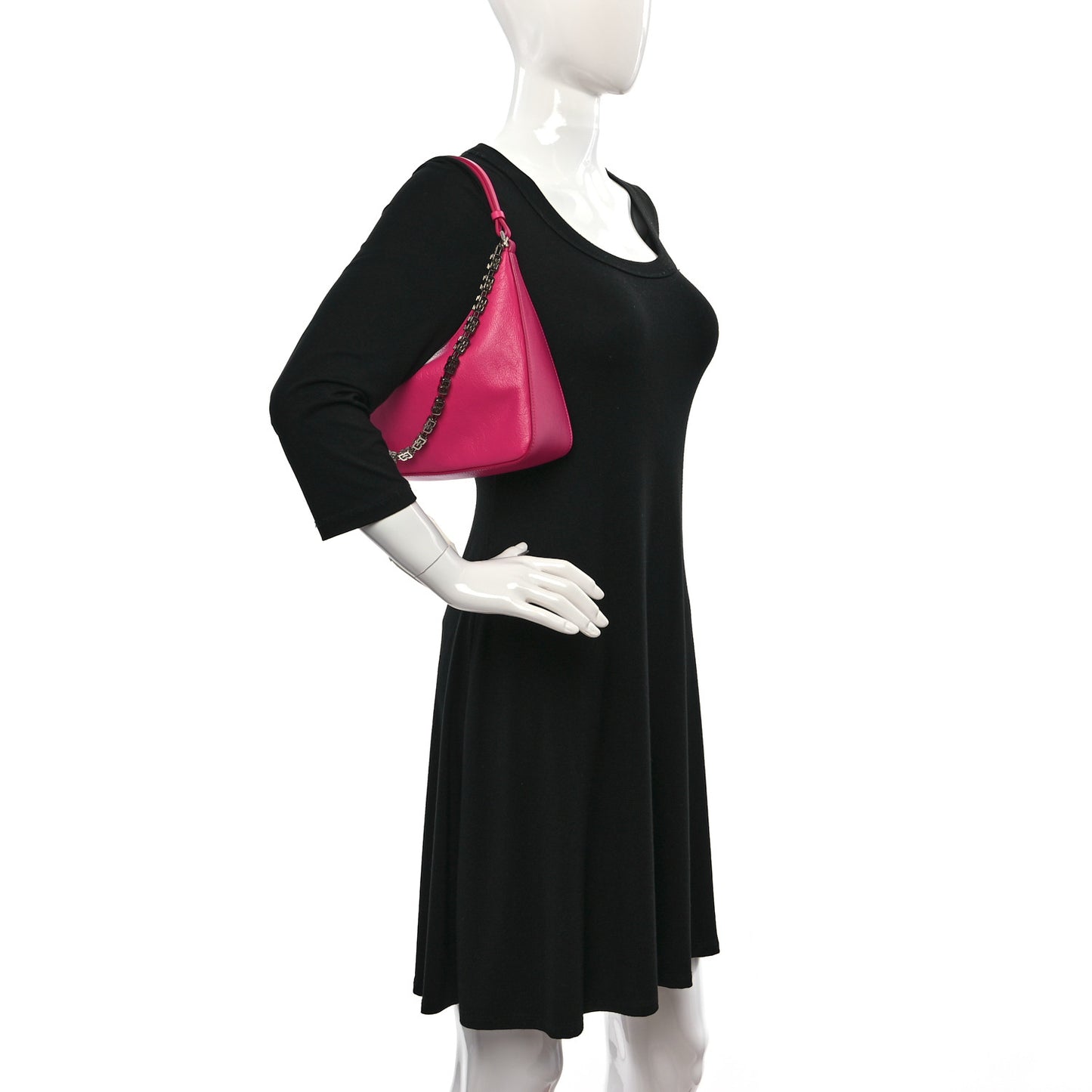 Tumbled Calfskin Small Moon Cut Out Shoulder Bag Neon Pink