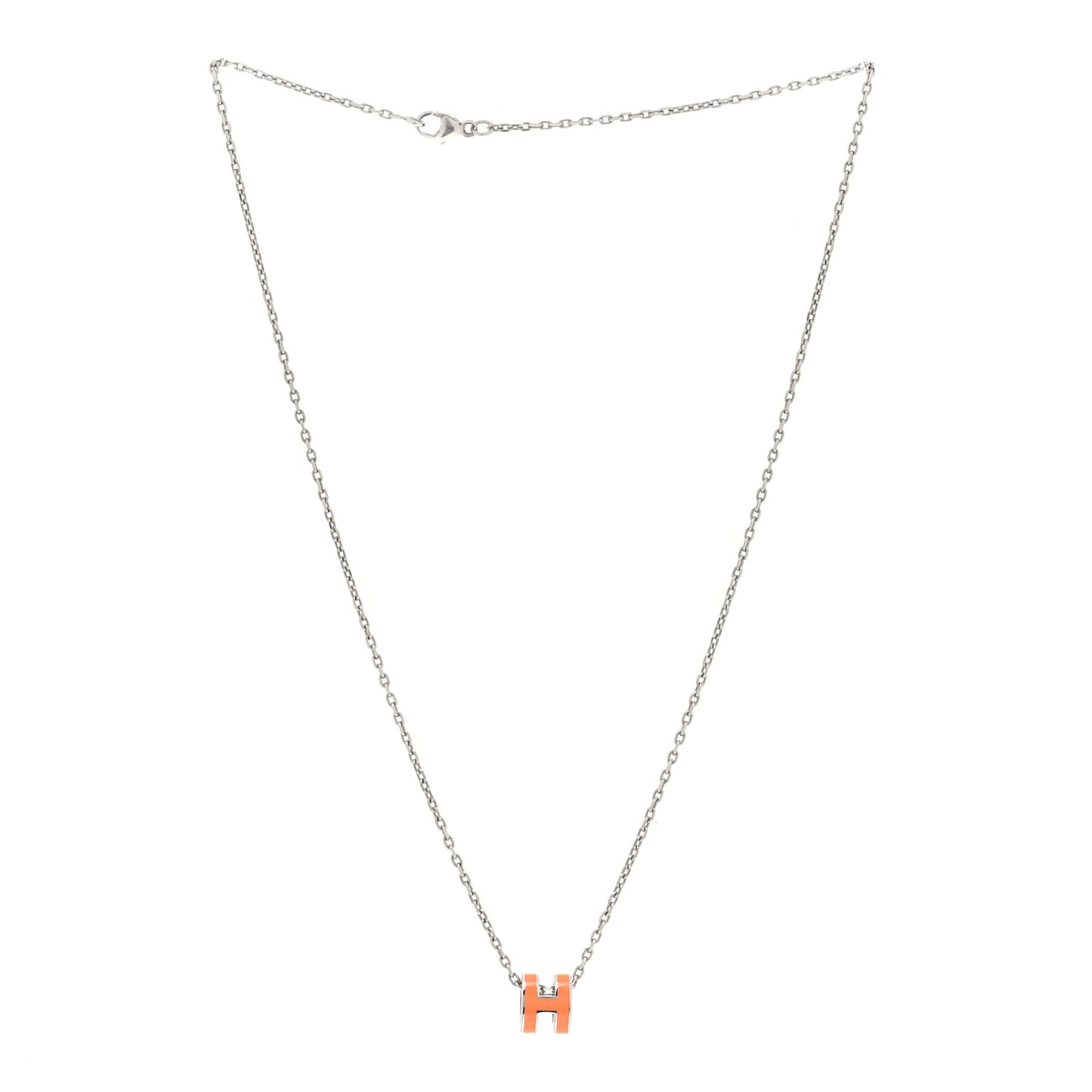 Lacquered Palladium Mini Pop H Pendant Necklace Orange
