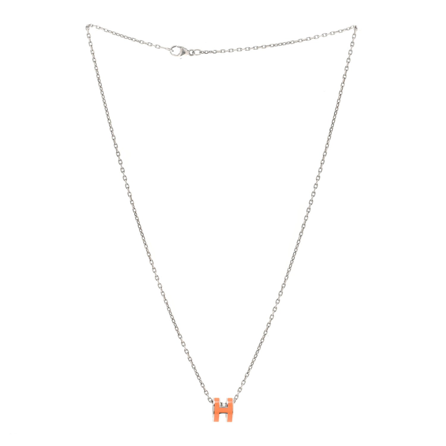 Hermes Lacquered Palladium Mini Pop H Pendant Necklace Orange 3 of 6