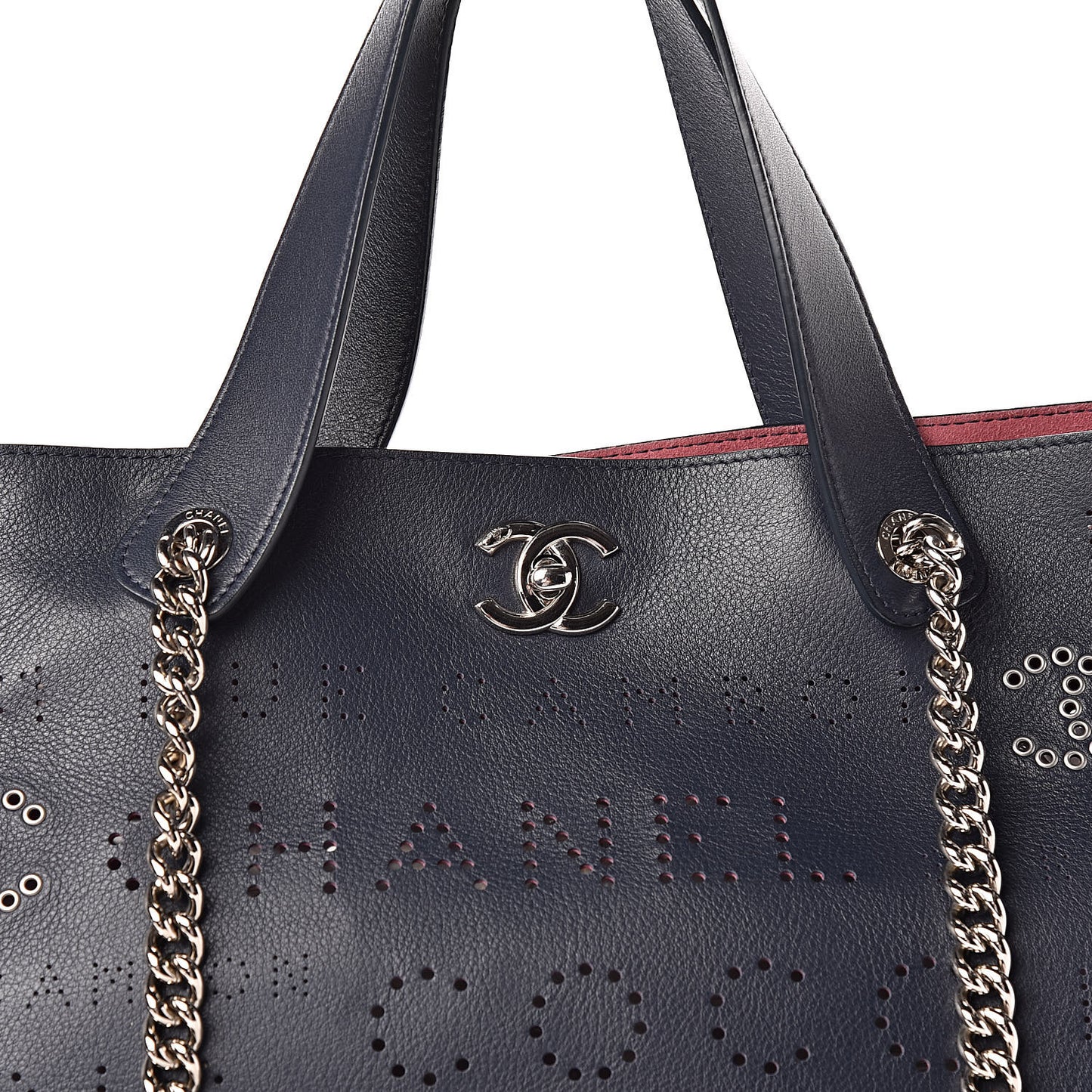 Calfskin Tweed Small Logo Eyelets Shopping Tote Navy Blue