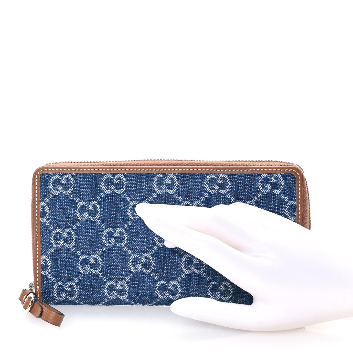 New Denim GG Monogram  Zip Around Continental Wallet  Blue Tea Cuir