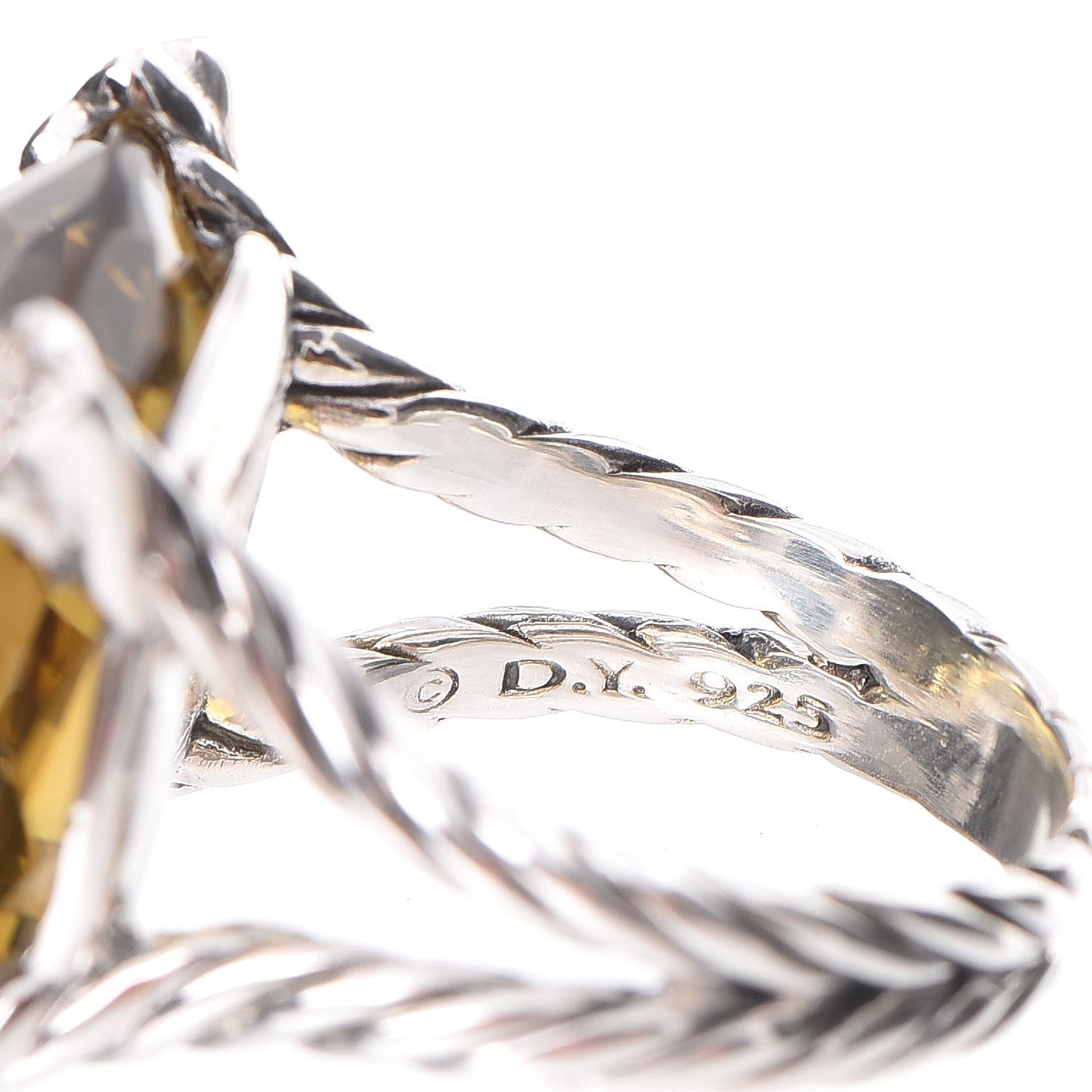 David Yurman Sterling Silver Lemon Citrine Diamond 20mm Cushion On Point Ring 59 8.75 5 of 5