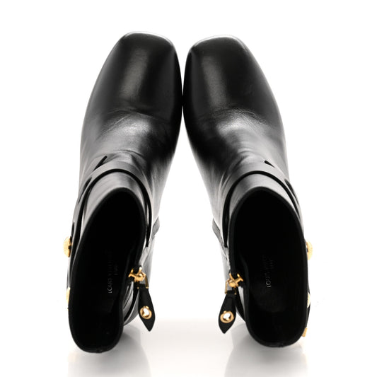 Calfskin Belted Silhouette Ankle Boots 38 Black