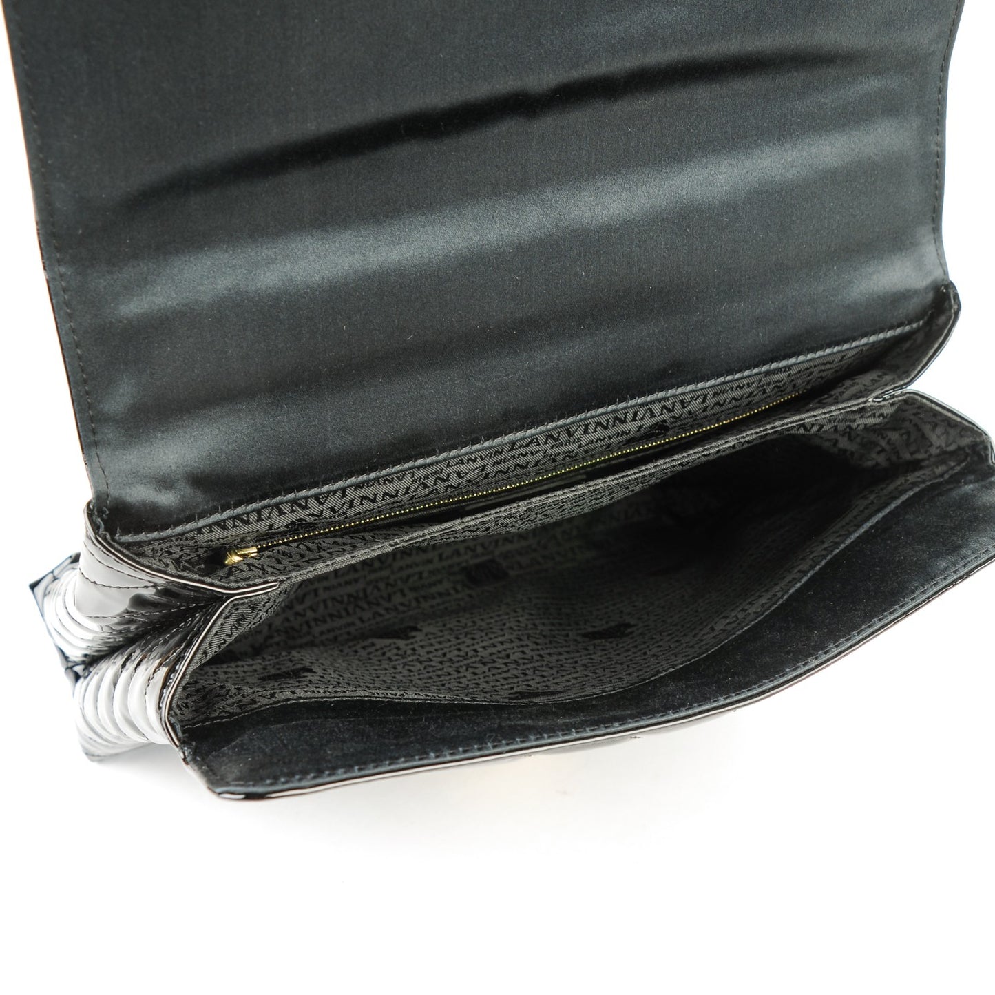Patent Chevron Quilted Shoulder Bag Black
