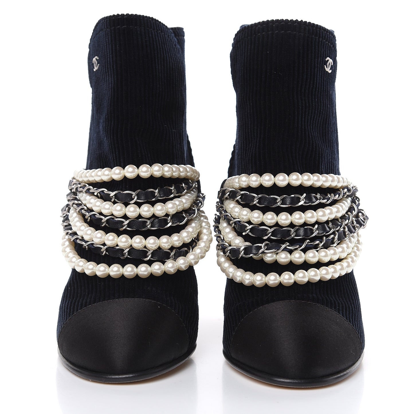 Velvet Satin Cap Cap Toe Short Boots 37 Navy Black