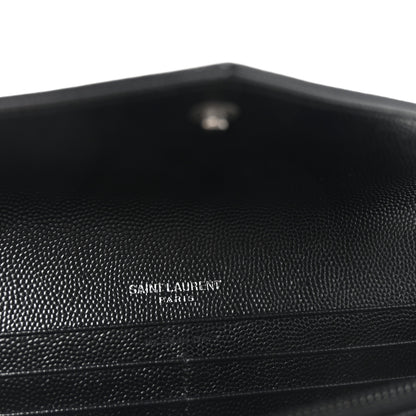 Saint Laurent Grain De Poudre Matelasse Chevron Monogram Flap Wallet Black 6 of 7