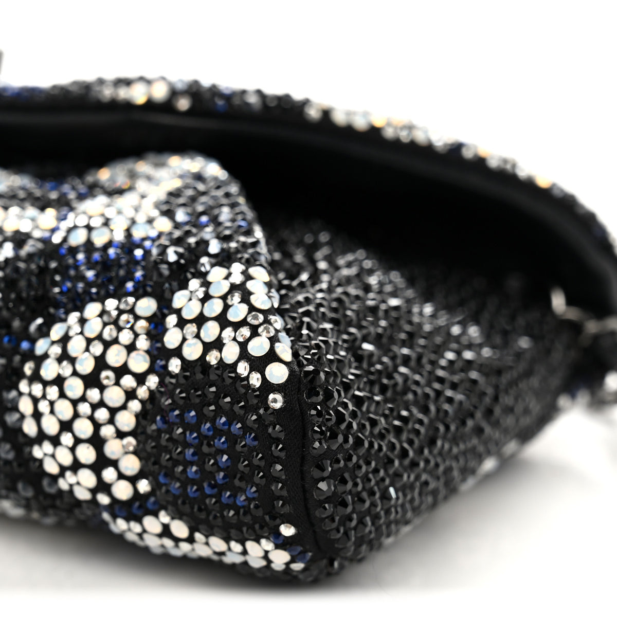 Satin Strass Flower Clutch With Chain Black White Blue