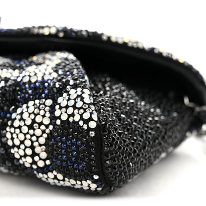 Chanel Satin Strass Flower Clutch With Chain Black White Blue 10 of 10