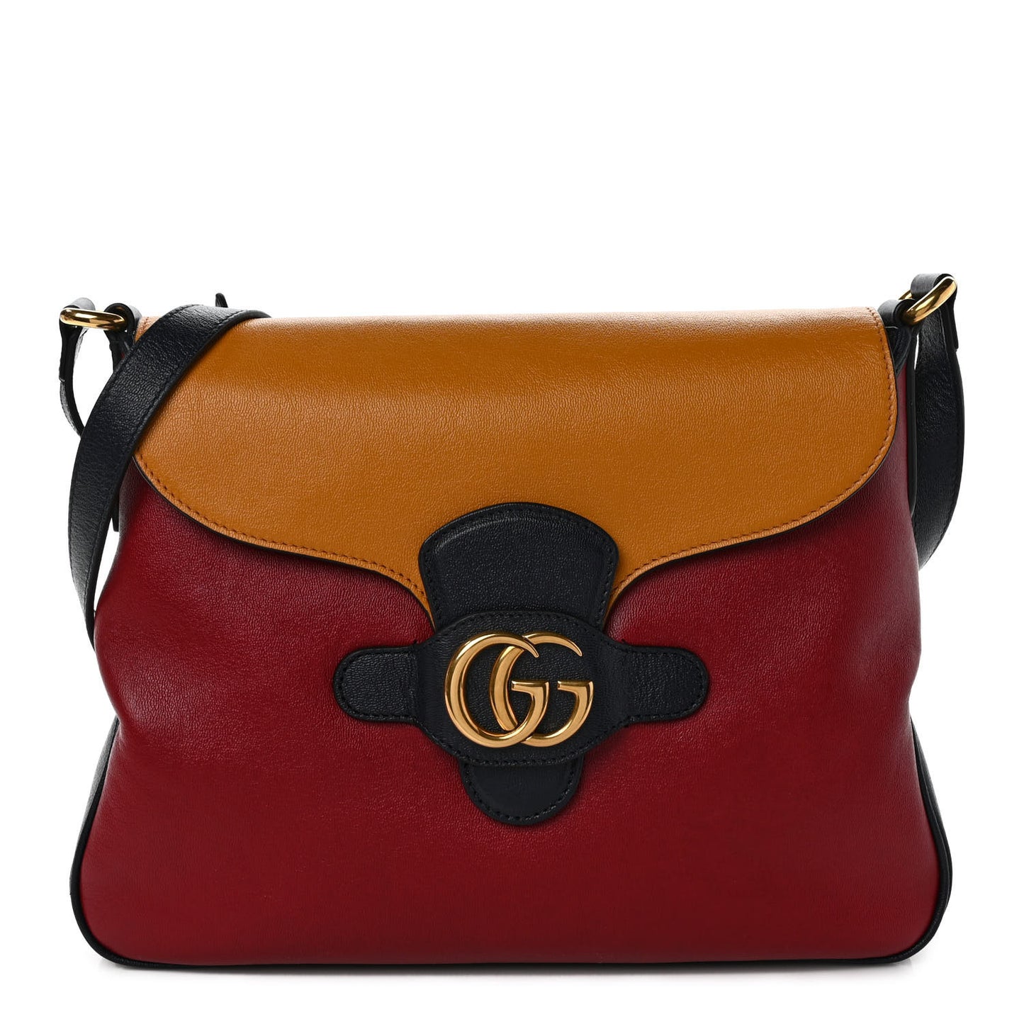 New Sakai Calfskin Lux Tri-Color Medium Dahlia Messenger Shoulder Bag New Cherry Red Sun Oil Blue