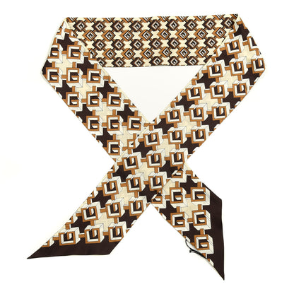 Gucci Silk Twill Isometric G Neck Bow Scarf Brown Ivory 1 of 4