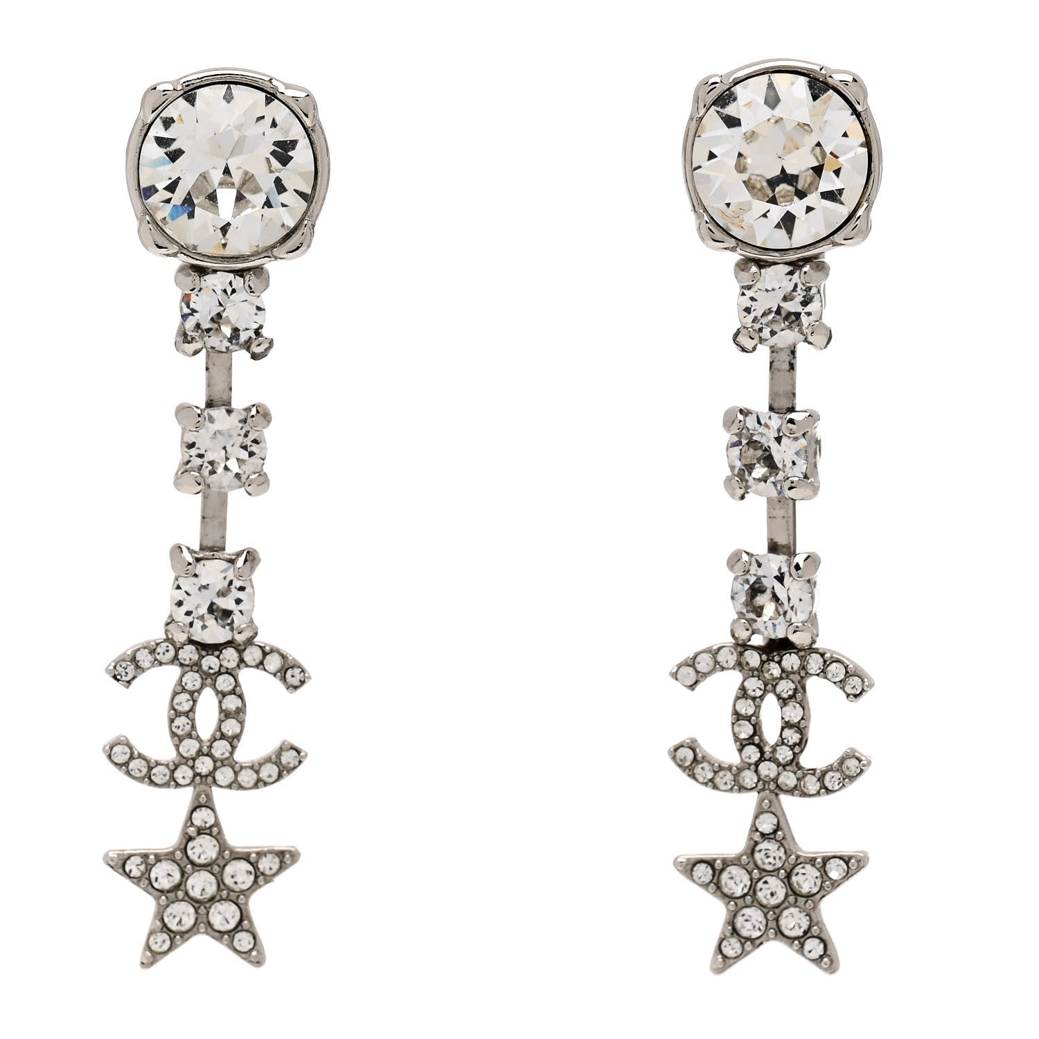 Chanel Crystal Starfall Drop CC Earrings Silver 1 of 4