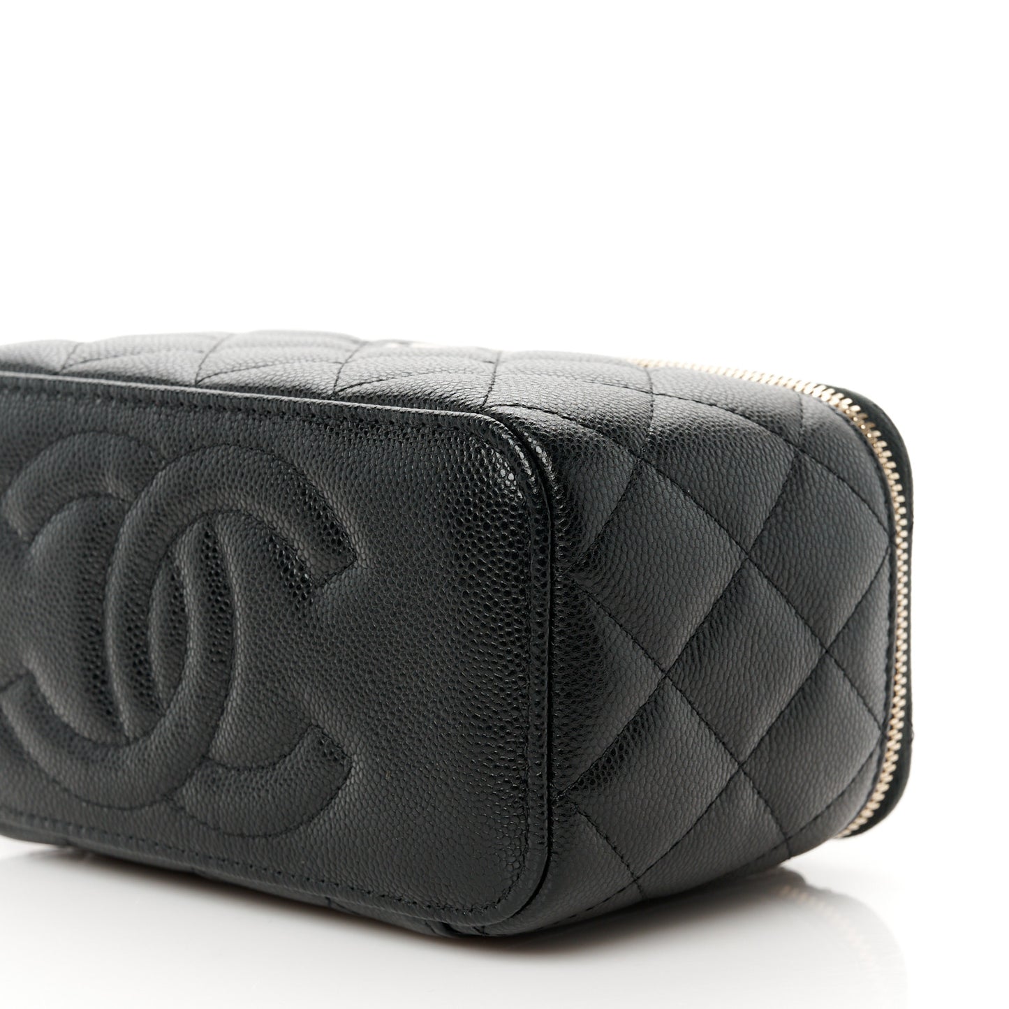 Caviar Quilted Small Vanity Case With Chain Black