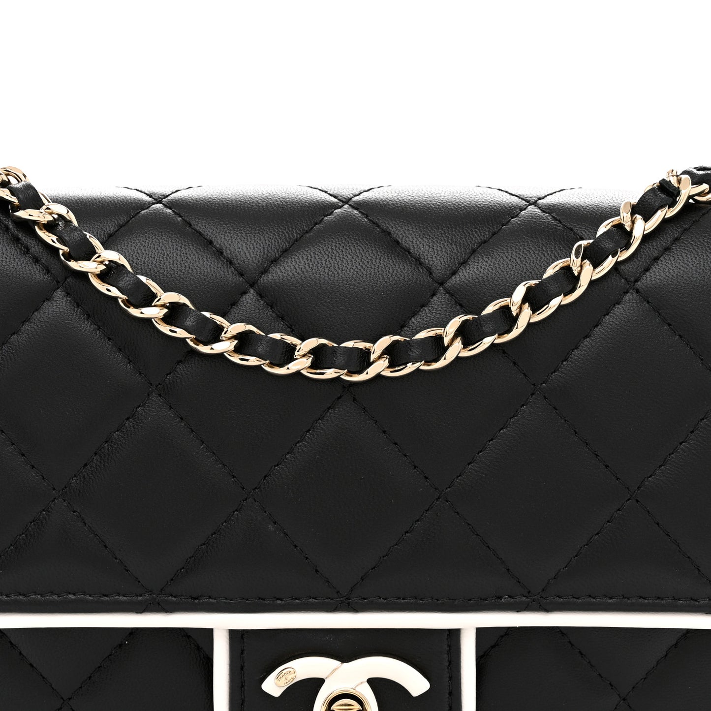 Lambskin Quilted Resin CC Mini Flap Bag Black White