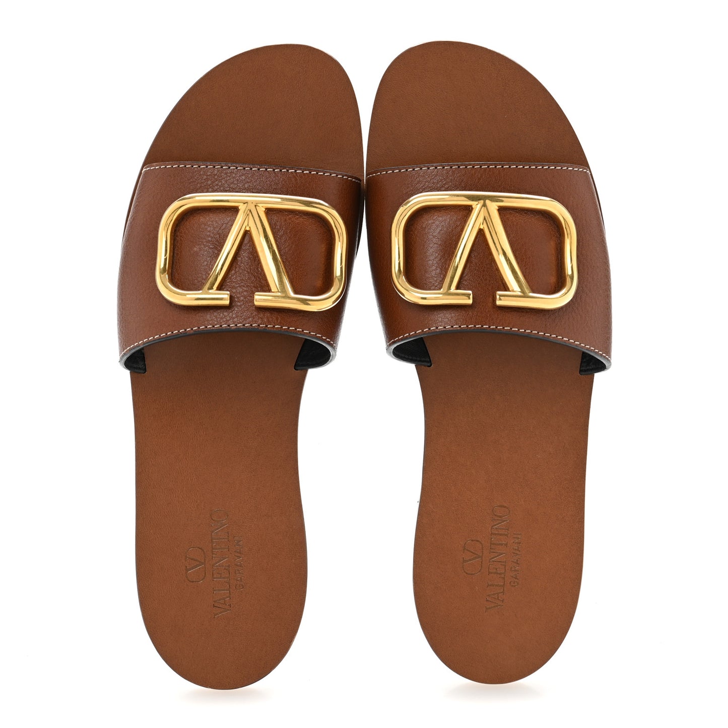 Grainy Cowhide Vlogo Flat Slide Sandals 39.5 Cuoio