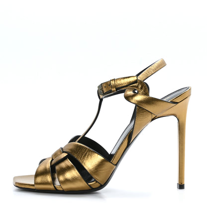 Saint Laurent Metallic Calfskin Tribute 105 Sandals 40 Dark Gold 1 of 7