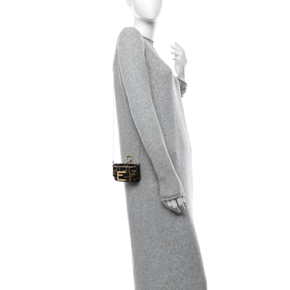 Fendi Crystal Vitello King FF Beaded Nano Maxi Buckle Baguette Charm Moro Black 2 of 12
