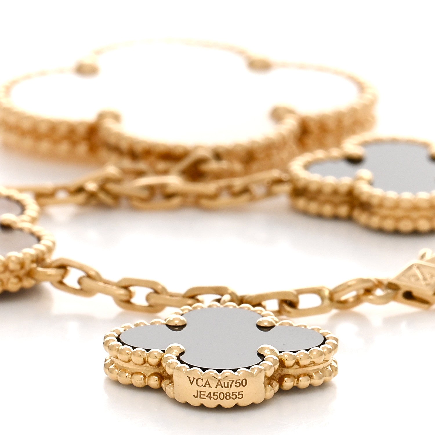 Van Cleef & Arpels 18K Yellow Gold Grey Mother of Pearl Black Onyx 5 Motifs Magic Alhambra Bracelet 3 of 4