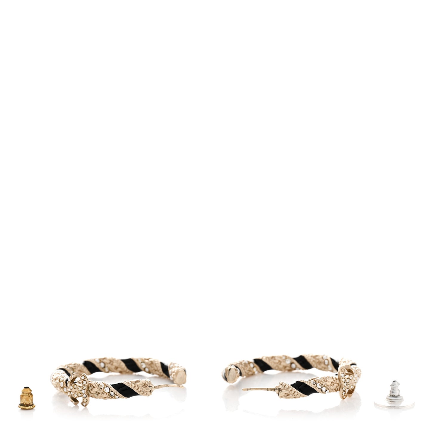 Crystal Pearl Twist CC Hoop Earrings Gold Black