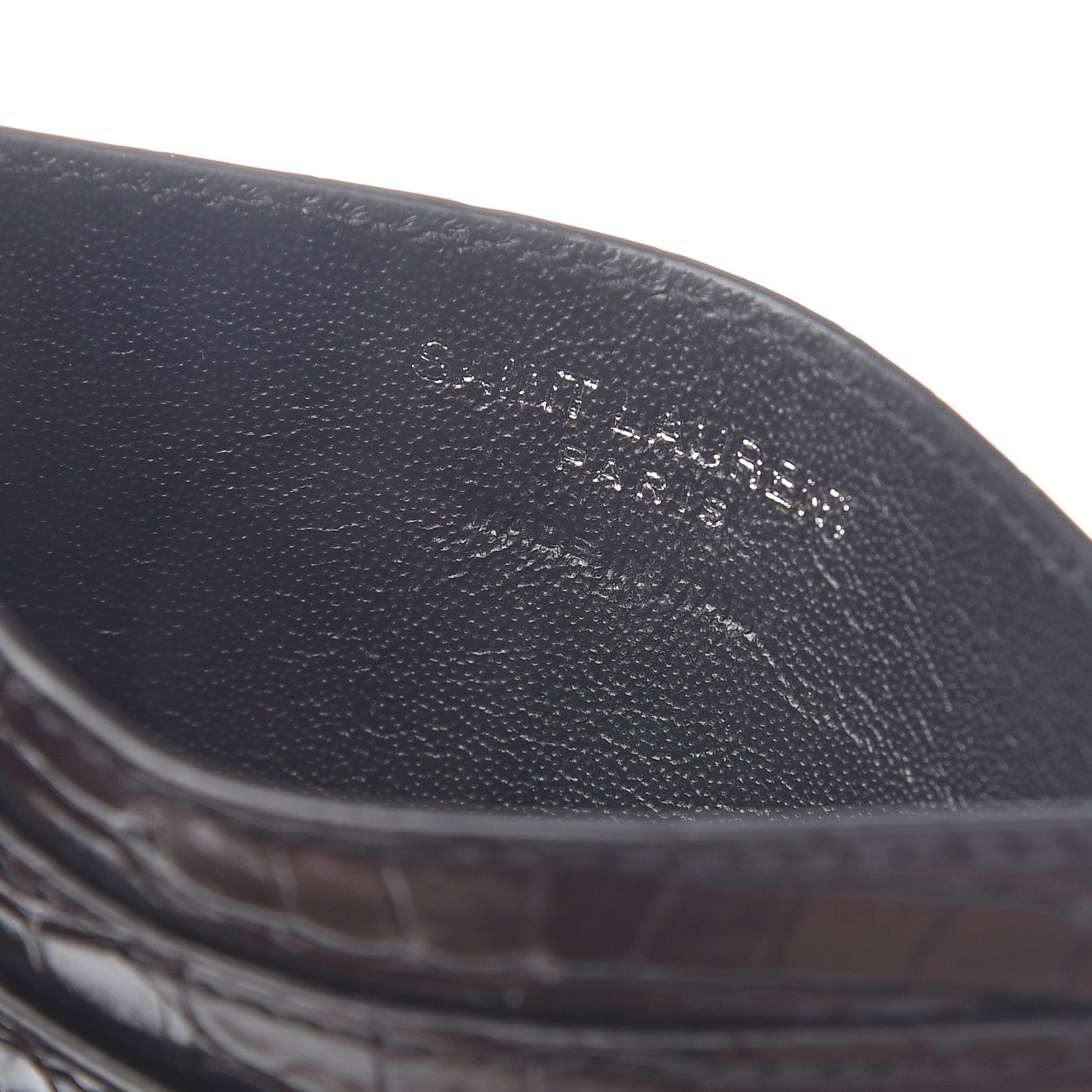 Saint Laurent Calfskin Crocodile Embossed Monogram Credit Card Case Black 5 of 6