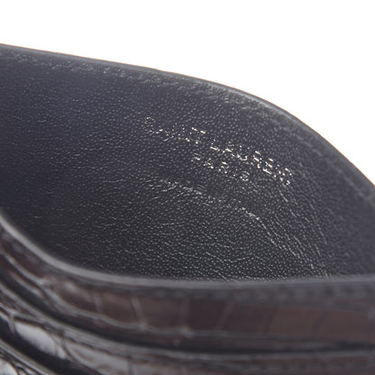 Saint Laurent Calfskin Crocodile Embossed Monogram Credit Card Case Black 5 of 6