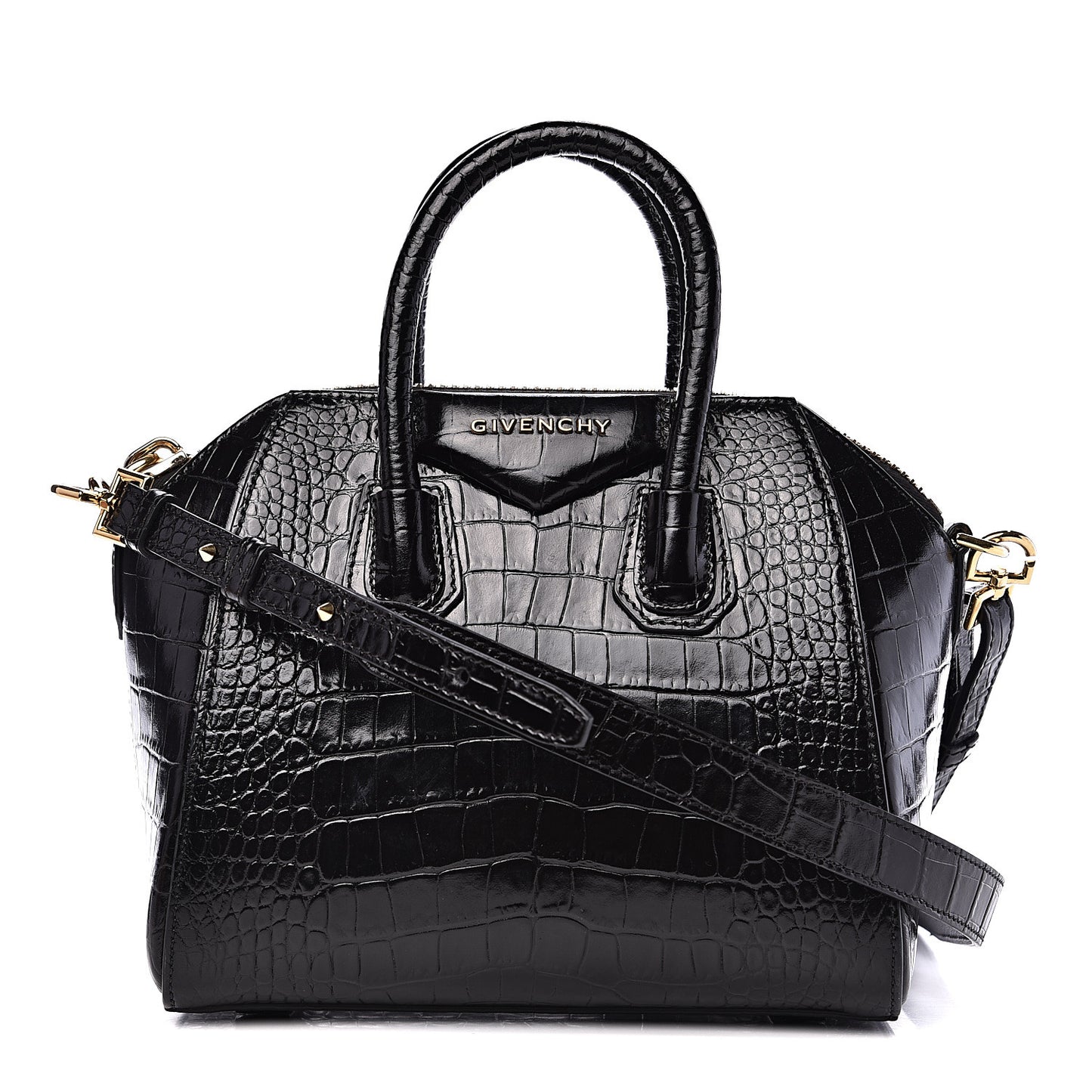 Calfskin Crocodile Embossed Mini Antigona Black