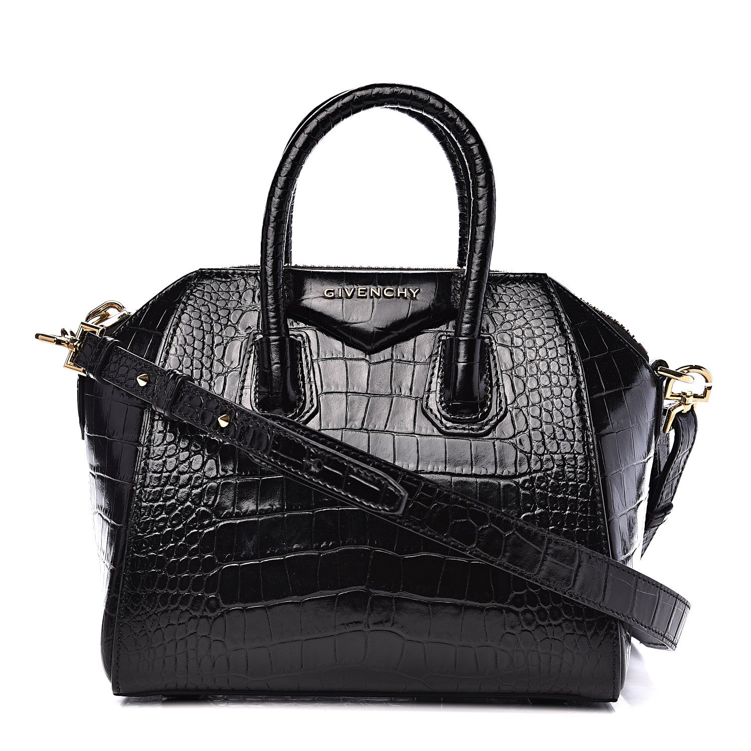 Givenchy Calfskin Crocodile Embossed Mini Antigona Black 1 of 13