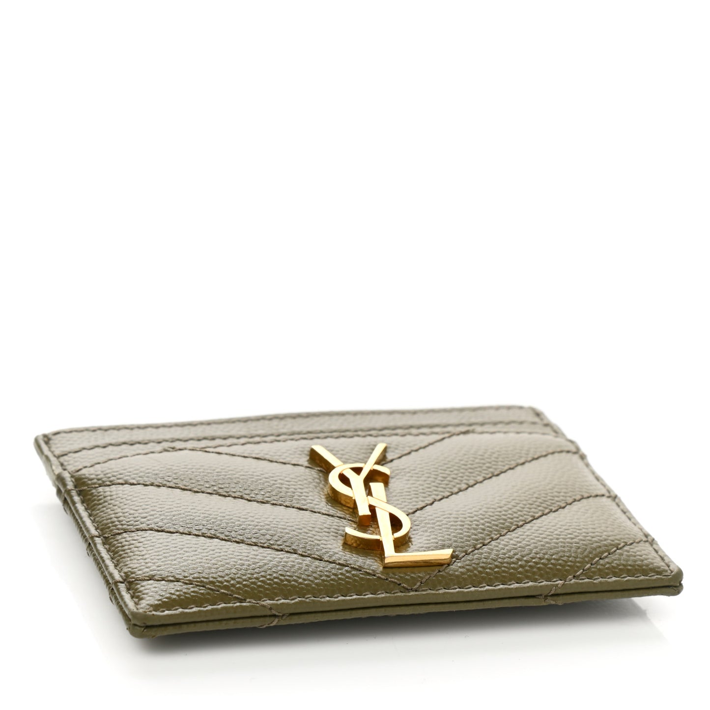 Grain De Poudre Matelasse Chevron Monogram Credit Card Case Vert Kaki