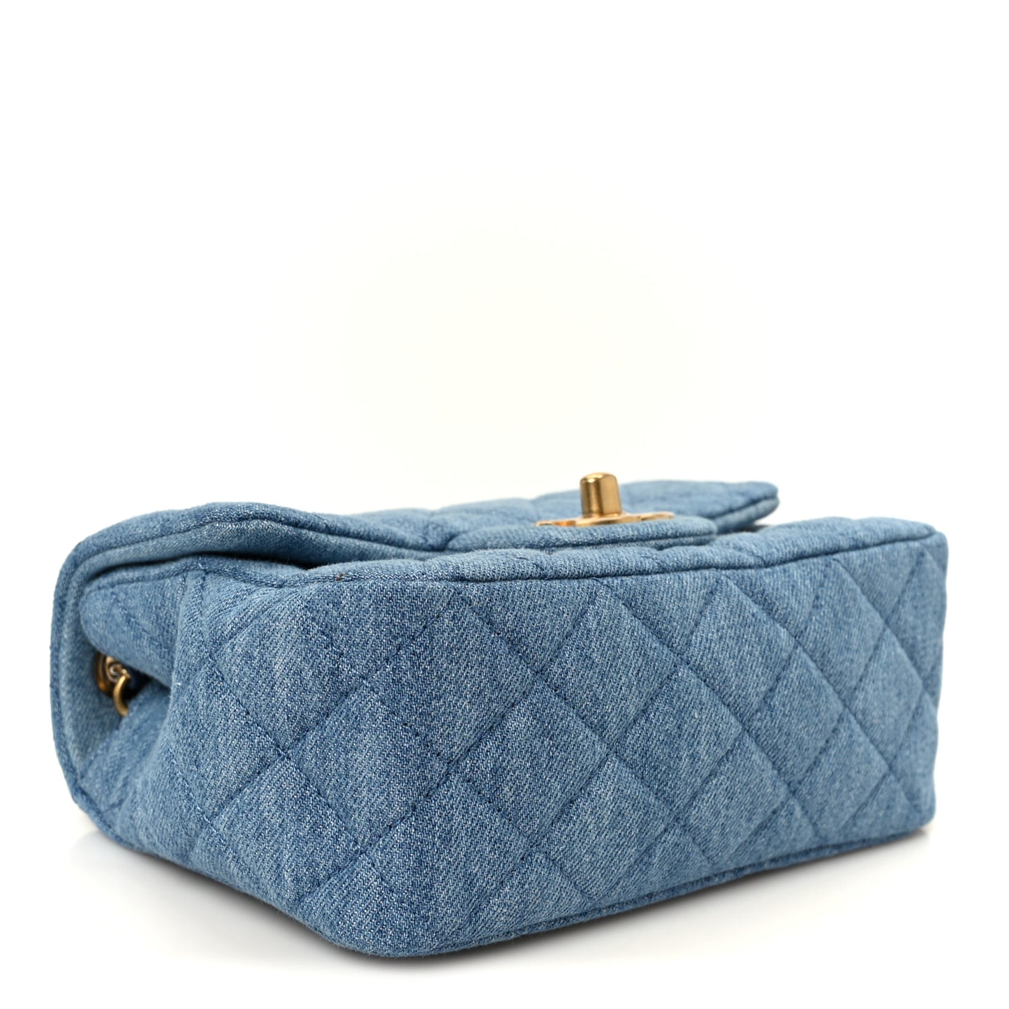 Denim Quilted Mini Pearl Crush Flap Blue