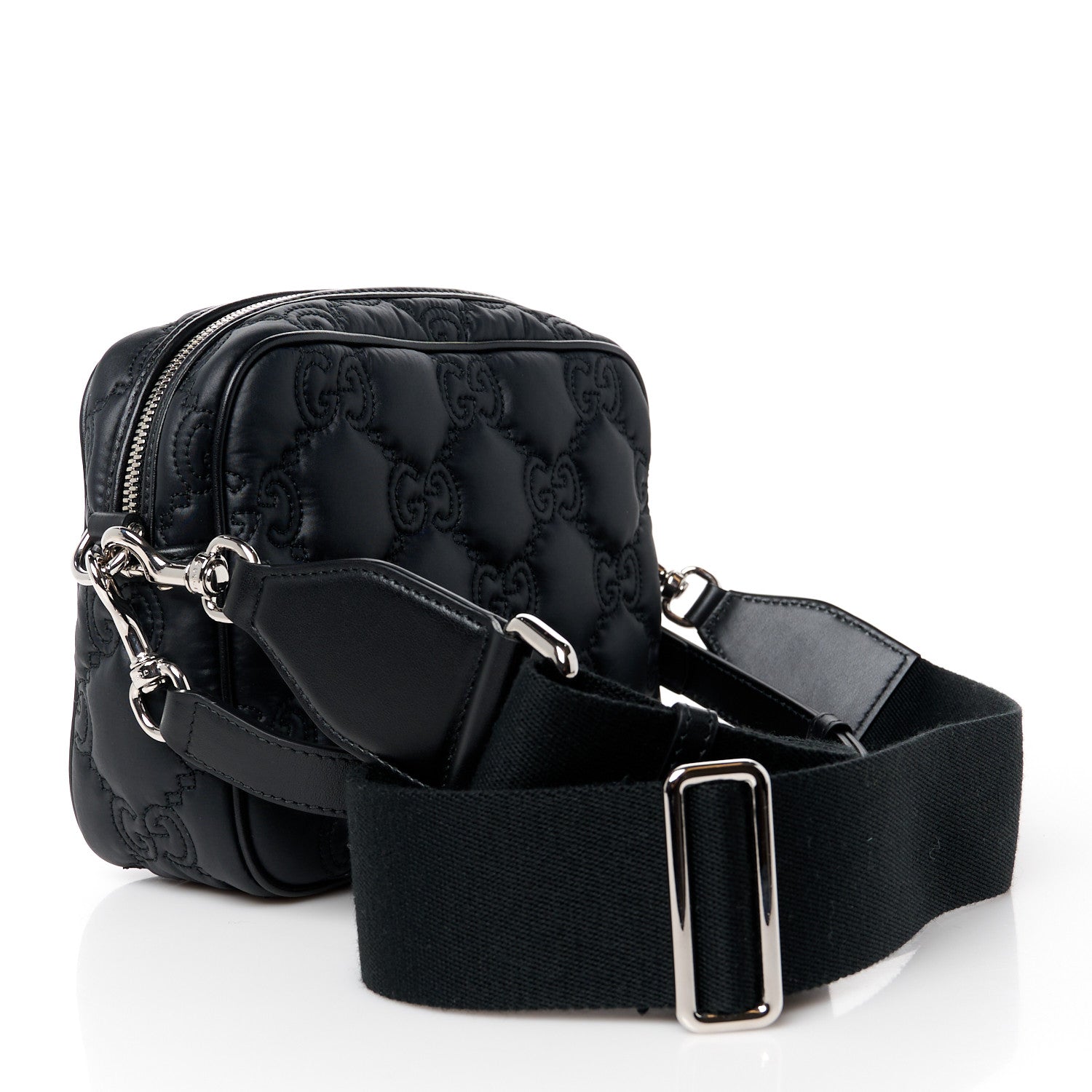 Gucci Nylon Calfskin Enamel GG Matelasse Shoulder Bag Black 3 of 10