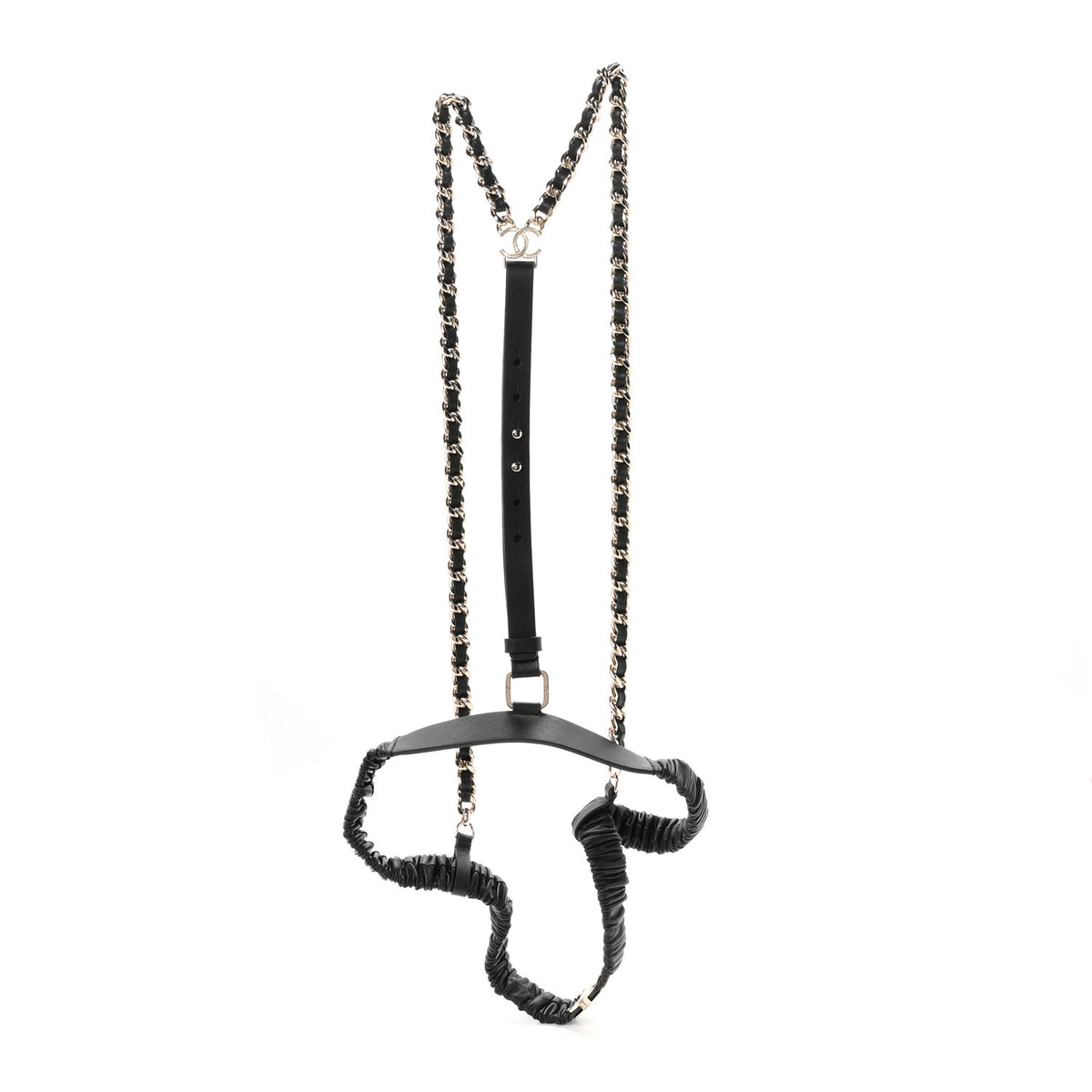 Chanel Lambskin Calfskin CC Chain Belt Suspenders 80 32 Black 1 of 6