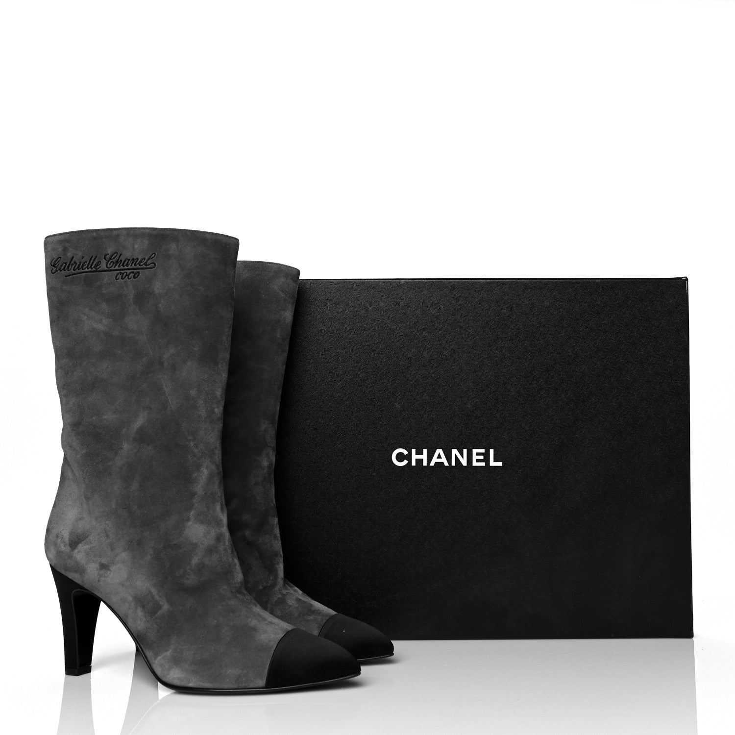 Chanel Suede Calfskin Satin Gabrielle Cap Toe Short Boots 39.5 Grey Black 12 of 12