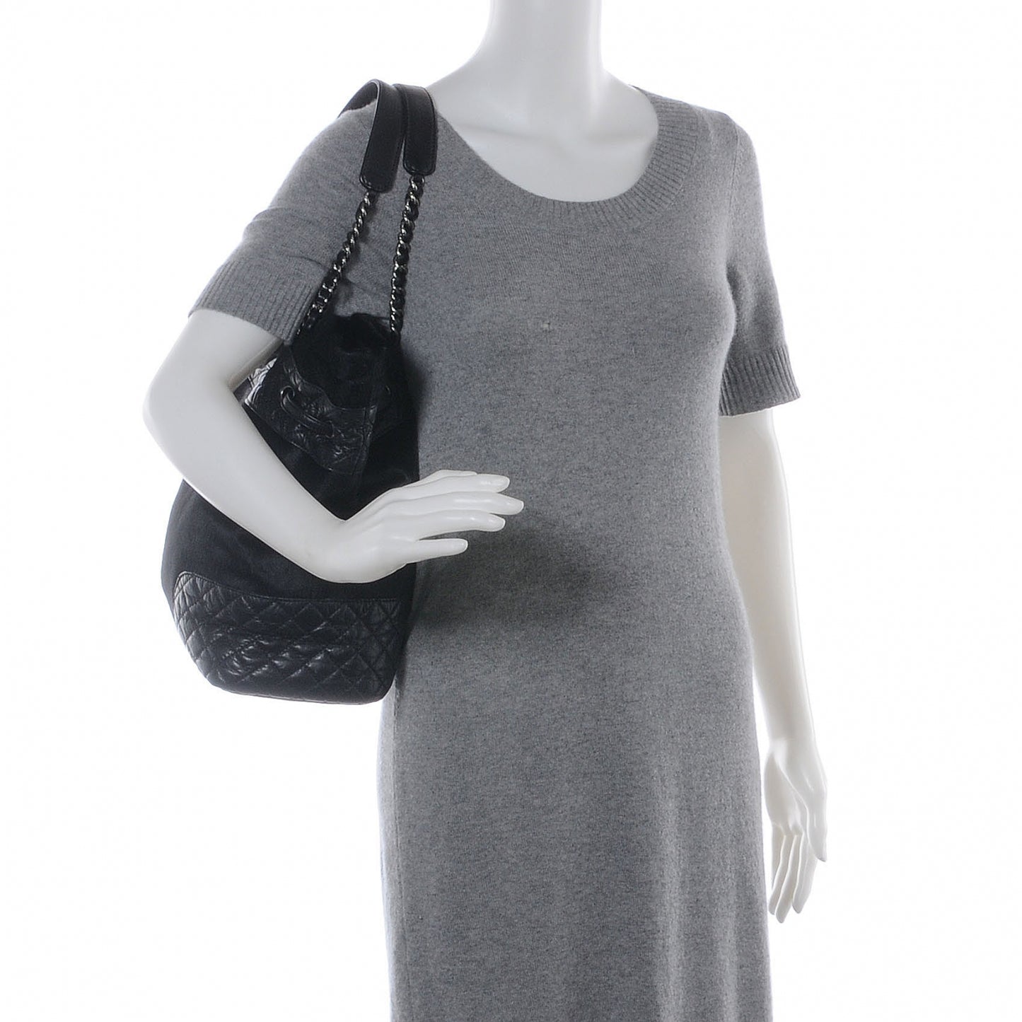 Pony Hair Quilted Drawstring Tote Black