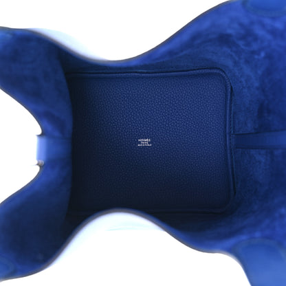 Hermes Taurillon Clemence Ostrich Touch Picotin Lock 22 Bleu Electrique 5 of 12