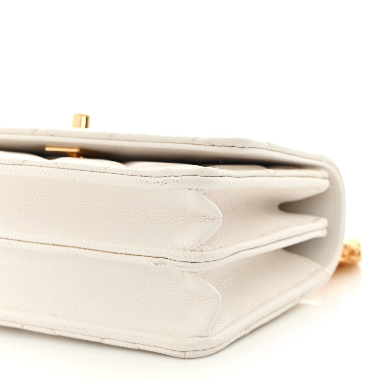 Shiny Caviar Quilted Flap Charm Small Wallet On Chain WOC White