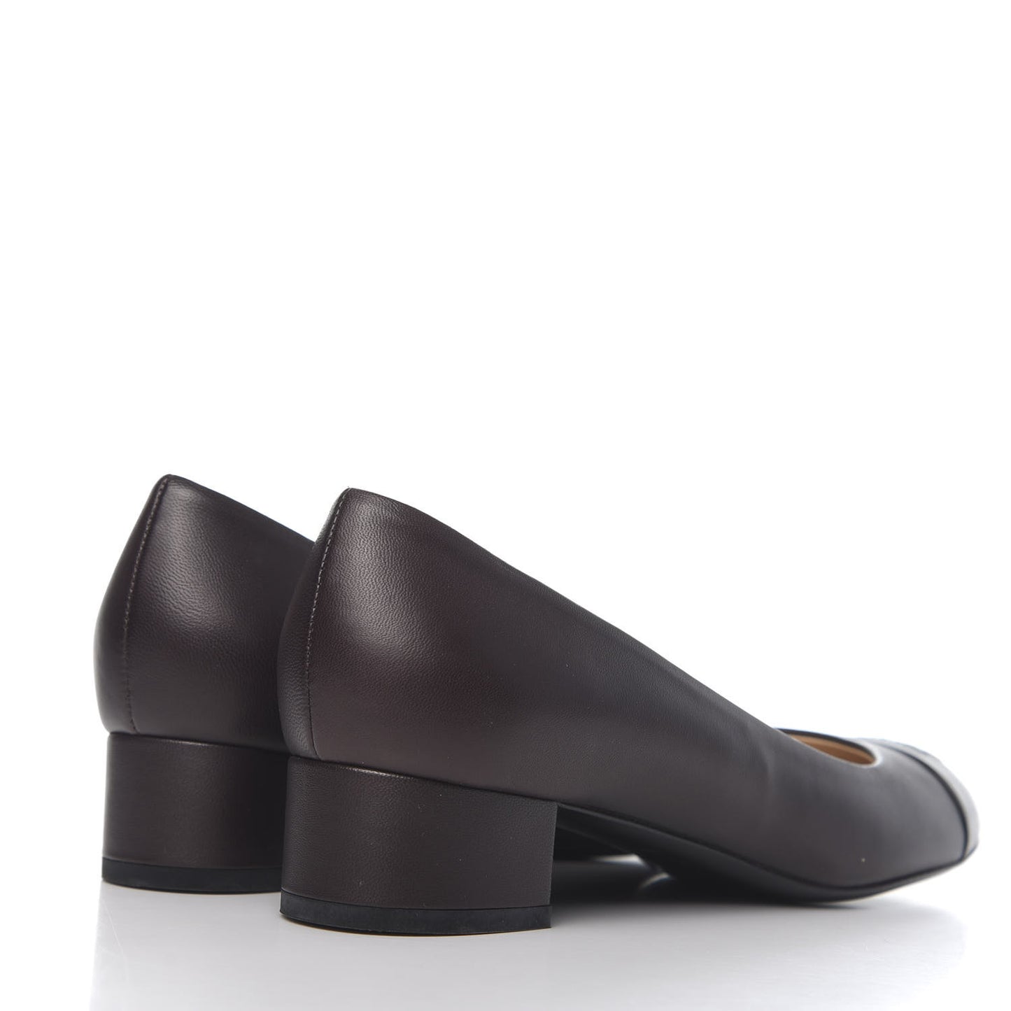 Lambskin CC Cap Toe Pumps 38.5 Dark Brown Black