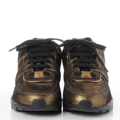 Chanel Metallic Fabric Calfskin Womens CC Sneakers 40.5 Golden Brown 2 of 9