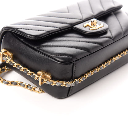 Chanel Lambskin Chevron Quilted Chain Around Mini Rectangular Flap Black 9 of 10