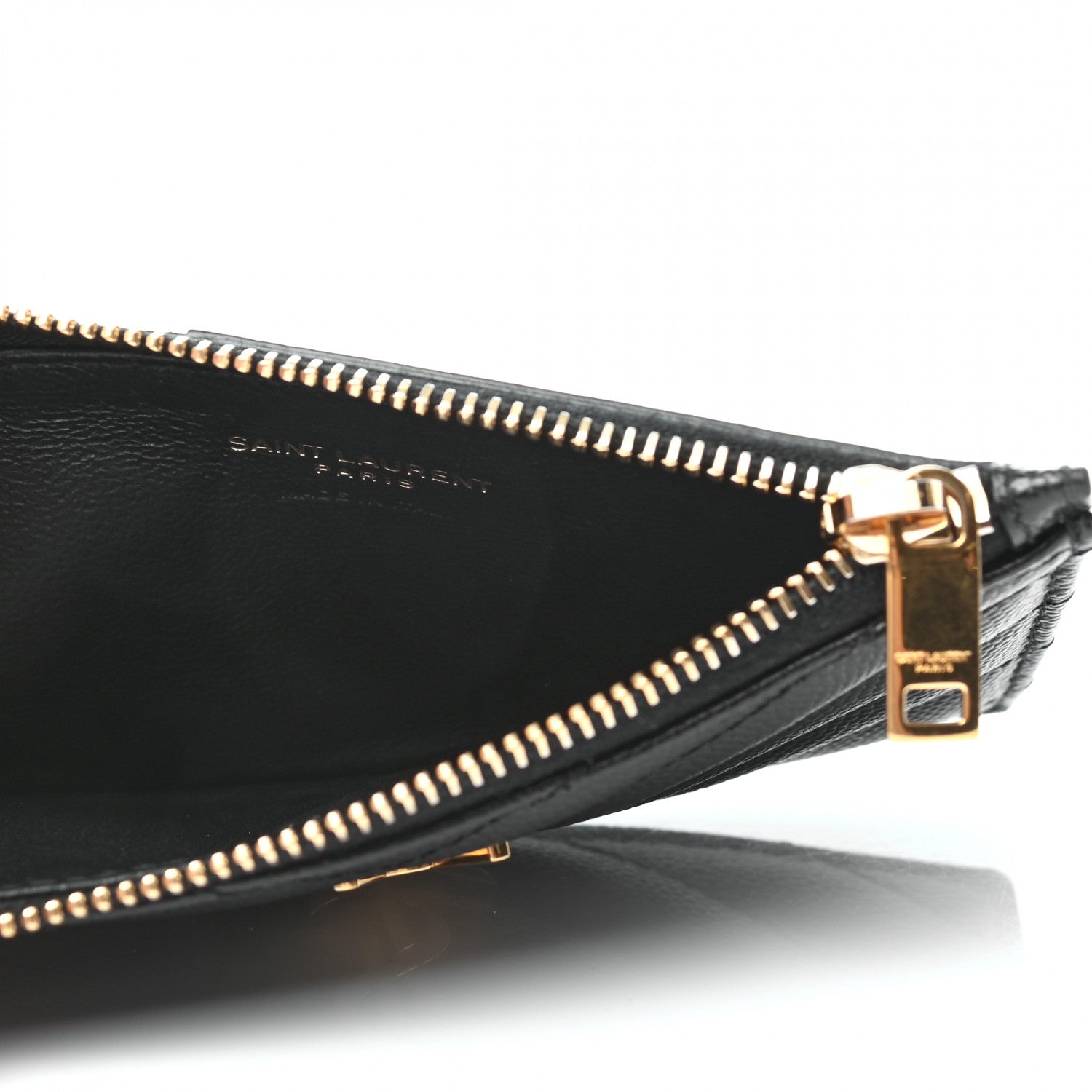 Saint Laurent Grain De Poudre Matelasse Chevron Monogram Fragments Zippered Card Case Black 5 of 7