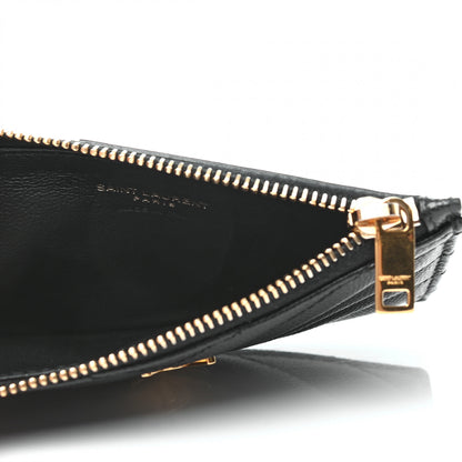 Saint Laurent Grain De Poudre Matelasse Chevron Monogram Fragments Zippered Card Case Black 5 of 7