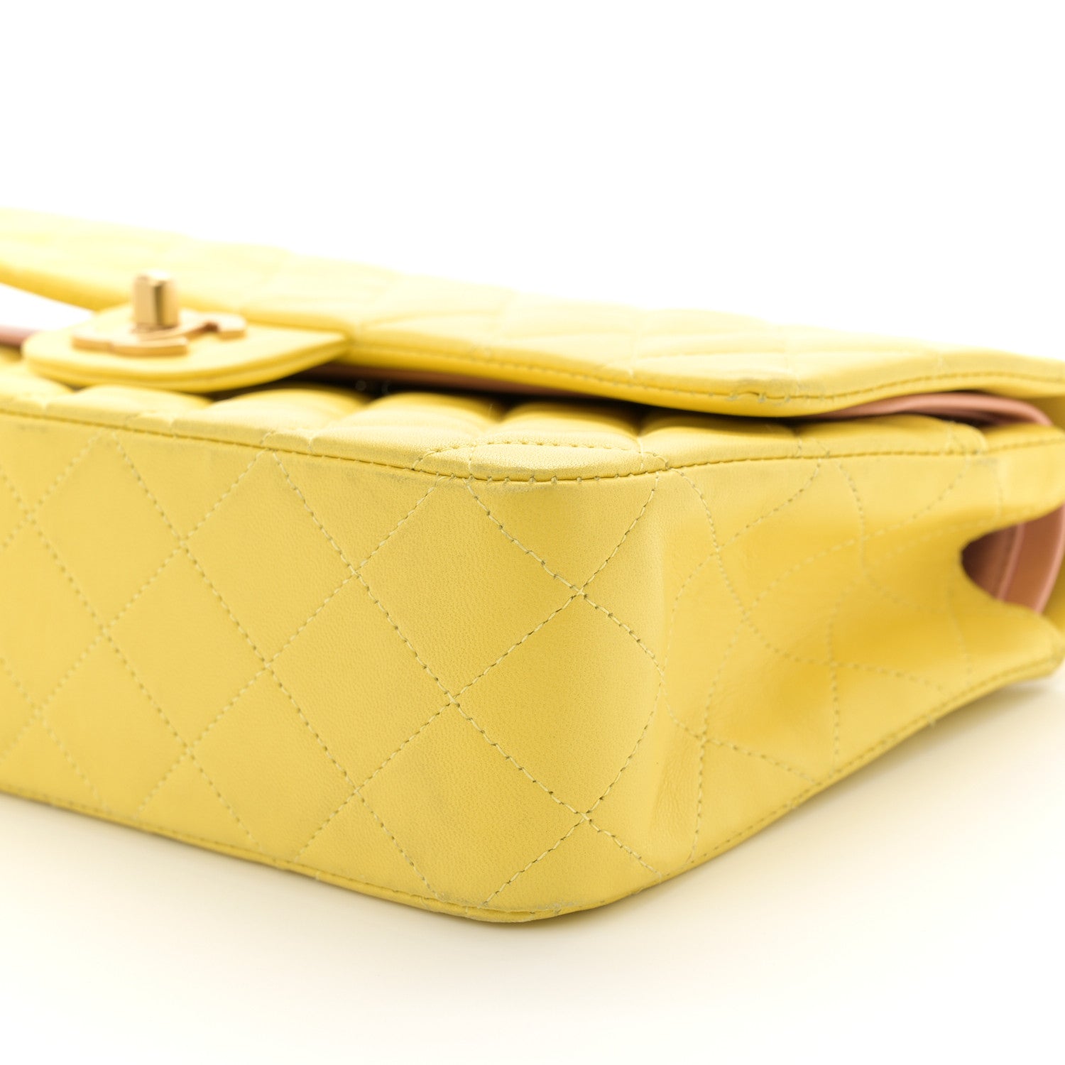 Chanel Lambskin Quilted Medium Double Flap Yellow Pink 10 of 13
