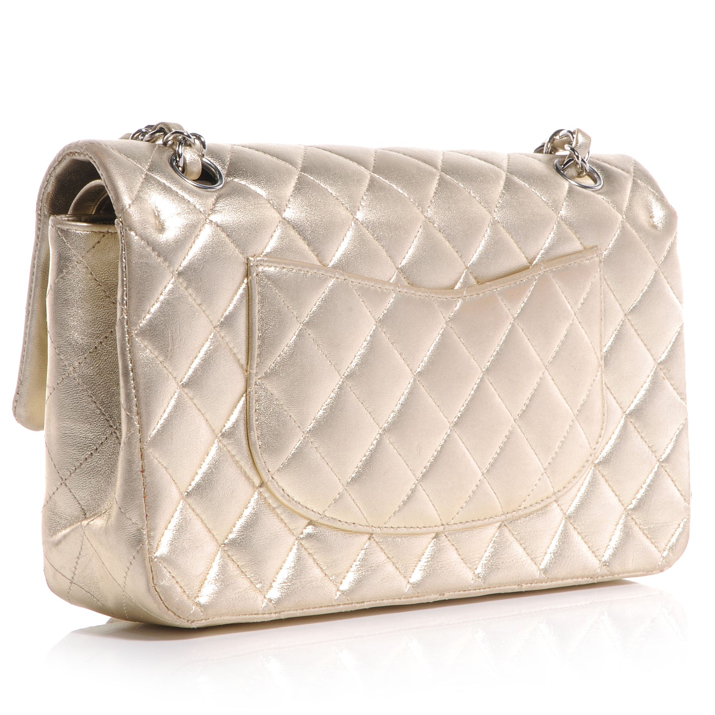 Lambskin Medium Double Flap Metallic Gold