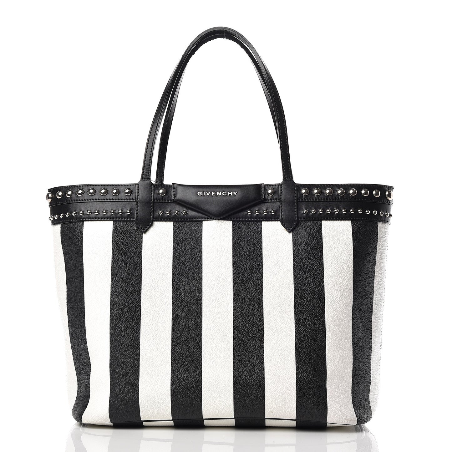 Coated Canvas Striped Large Antigona Tote Black White