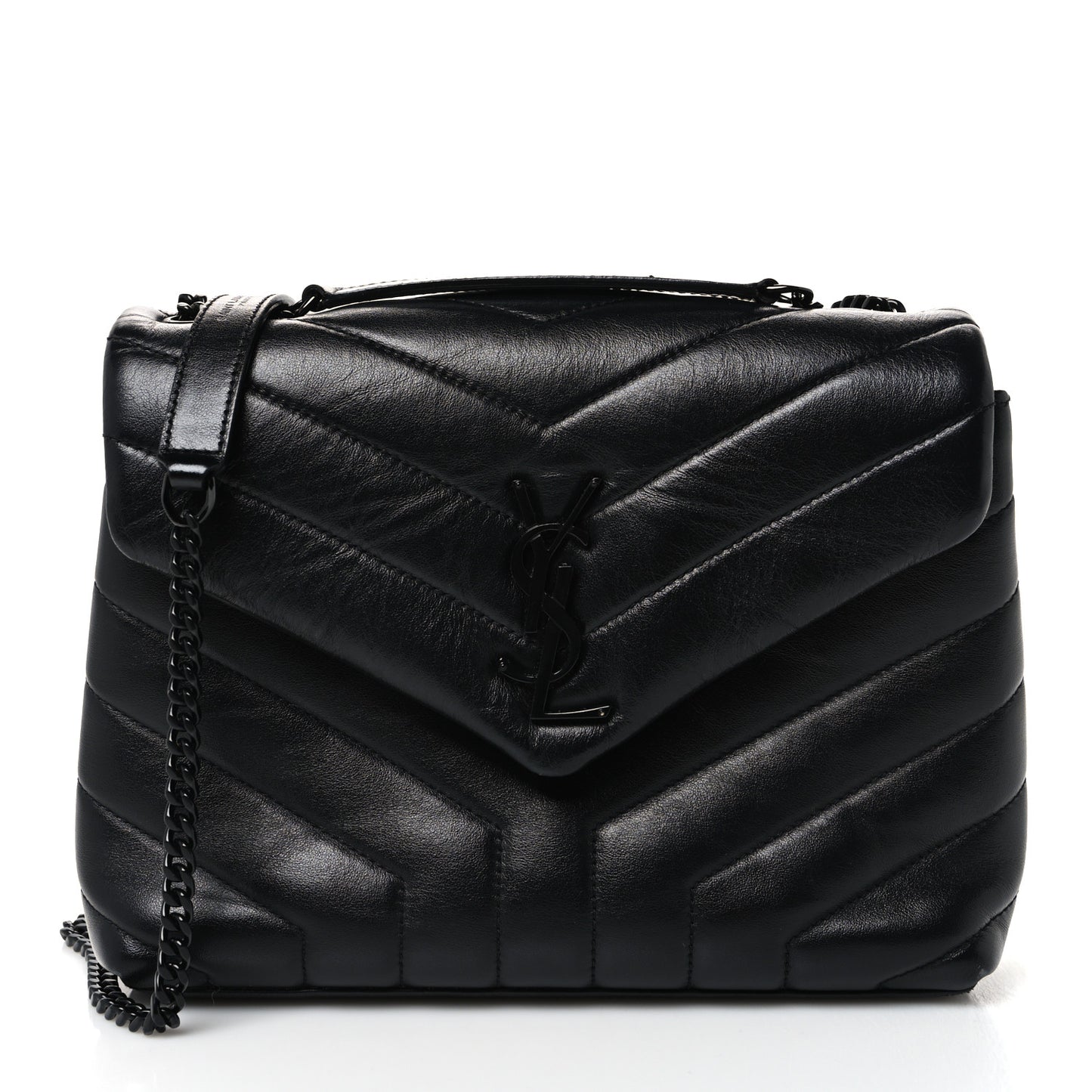 Calfskin Y Quilted Monogram Monochrome Small Loulou Chain Satchel Black