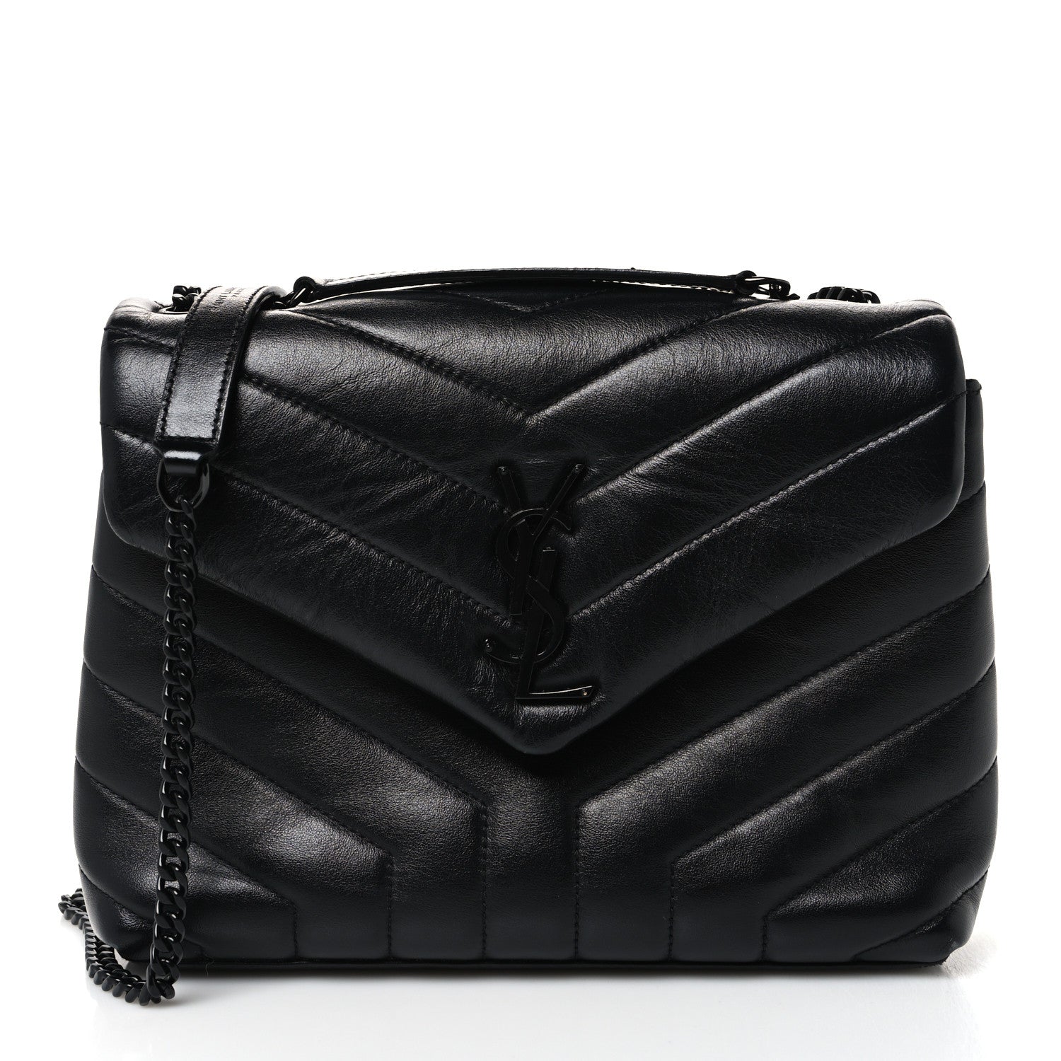 Saint Laurent Calfskin Y Quilted Monogram Monochrome Small Loulou Chain Satchel Black 1 of 10