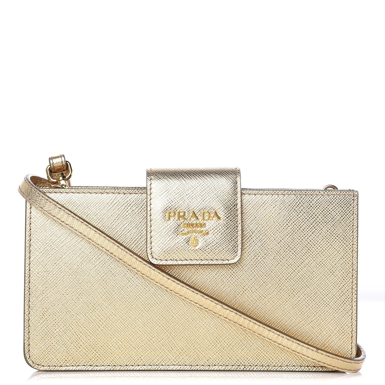 Prada Saffiano Metal Crossbody Wristlet iPhone Case Platino 1 of 7