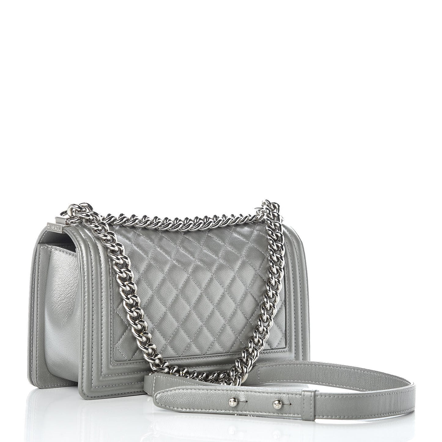 Metallic Caviar Quilted Medium Boy Flap Silver