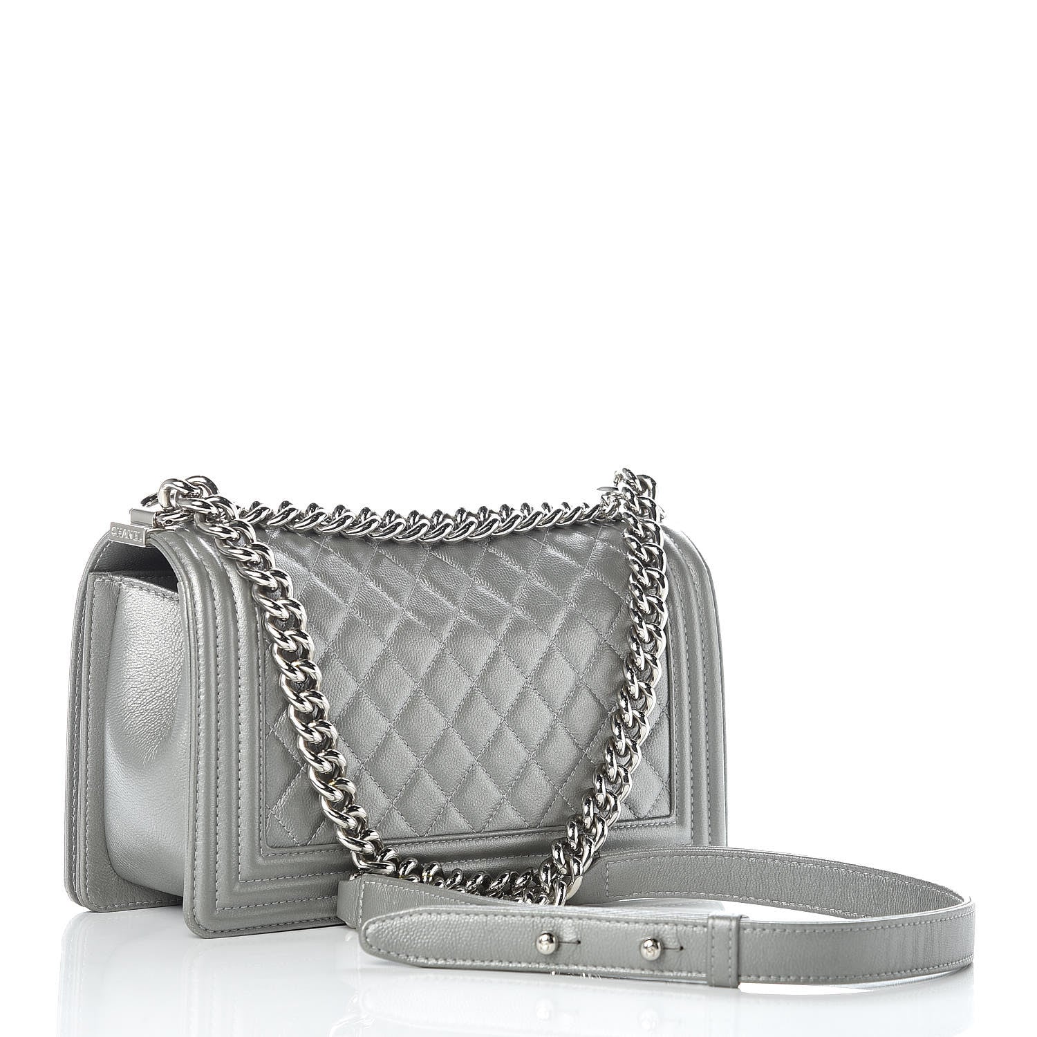 Chanel Metallic Caviar Quilted Medium Boy Flap Silver 3 of 10
